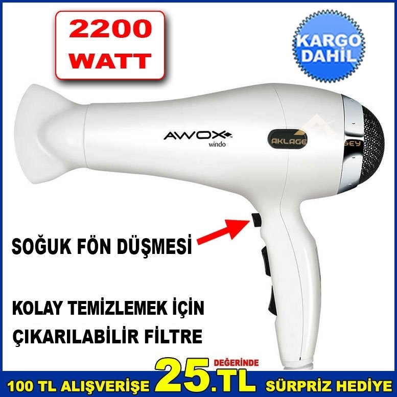 AWOX WİNDO SAÇ KURUTMA MAKİNESİ 2200W 3 ISI AYARLI FÖN MAKİNESİ