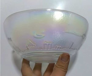 Dış yüzeyden kabarma seçme istanbul manzaralı organik cam 22cm büyük boy salata kasesi retro bowl