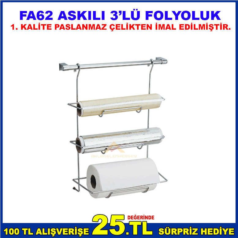 FA62 ASKILI 3'LÜ FOLYOLUK 1.SINIF PASLANMAZ ÇELİKTEN İMAL EDİLMİŞTİR