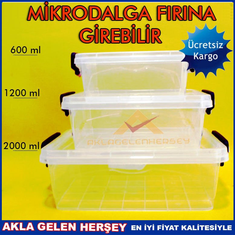 3 PARÇA KİLİTLİ KAPAK ŞEFFAF SAKLAMA KAPLARI KD