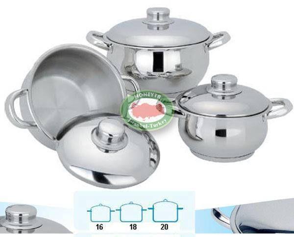 Baron Tencere Seti Kapsül Tabanlı 6 parça Paslanmaz Çelik Tencere Seti 3lü Güveç Set 15-17-19cm