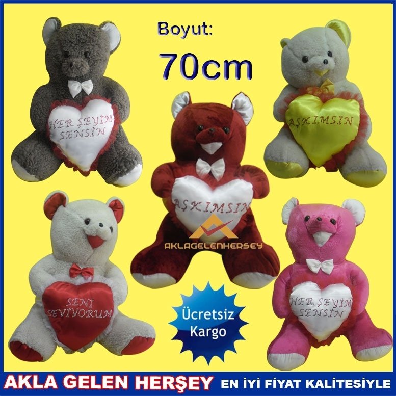 Ücretsiz Kargo HEDİYELİK 70 CM BÜYÜK KALPLİ PELUŞ AYICIK