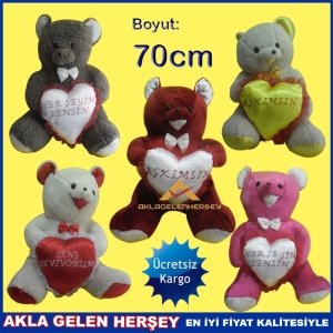 Ücretsiz Kargo HEDİYELİK 70 CM BÜYÜK KALPLİ PELUŞ AYICIK