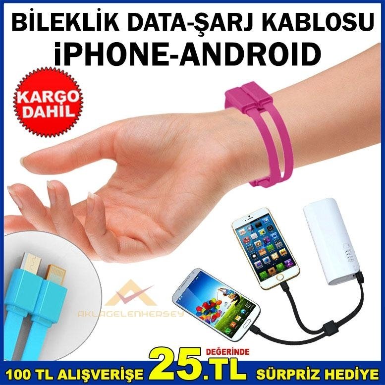 ŞERİT BİLEKLİK ANDROİD-İPHONE DATA ŞARJ KABLOSU
