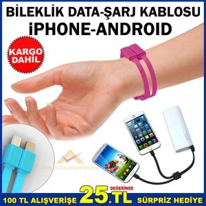 ŞERİT BİLEKLİK ANDROİD-İPHONE DATA ŞARJ KABLOSU