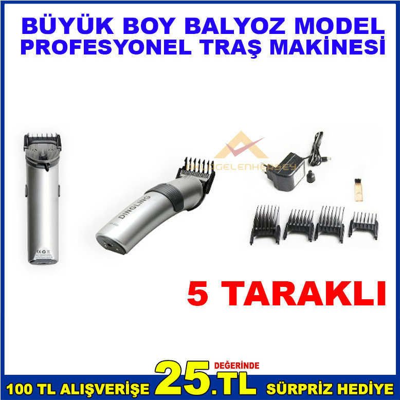 DINGLING BÜYÜK BOY BALYOZ MODEL 5 TARAKLI ŞARJLI SAÇ SAKAL TRAŞ MAKİNESİ