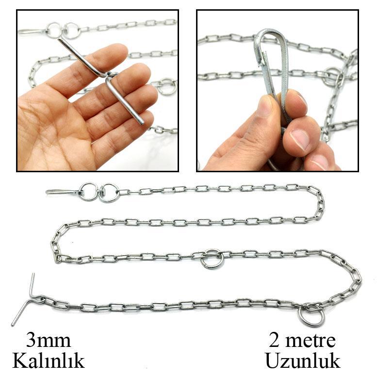 3mm Kalınlıkta Kıskaçlı 2m Uzunlukta Köpek Gezdirme Zinciri Tasması Uzun Evcil Hayvan Zinciri