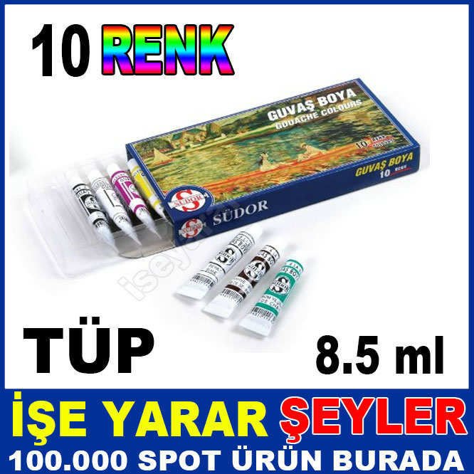 10 Karışık Renk Tüp Guaj Boya Seti SÜDOR 10lu SET NON-TOXIC TÜP GUAJ BOYA SETİ Guaj Sanat Seti