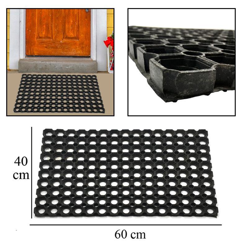 22mm Kalınlıkta Kauçuk Lastik Kapı Önü Paspası 60x40cm Dikdörtgen Petek Modeli Paspas