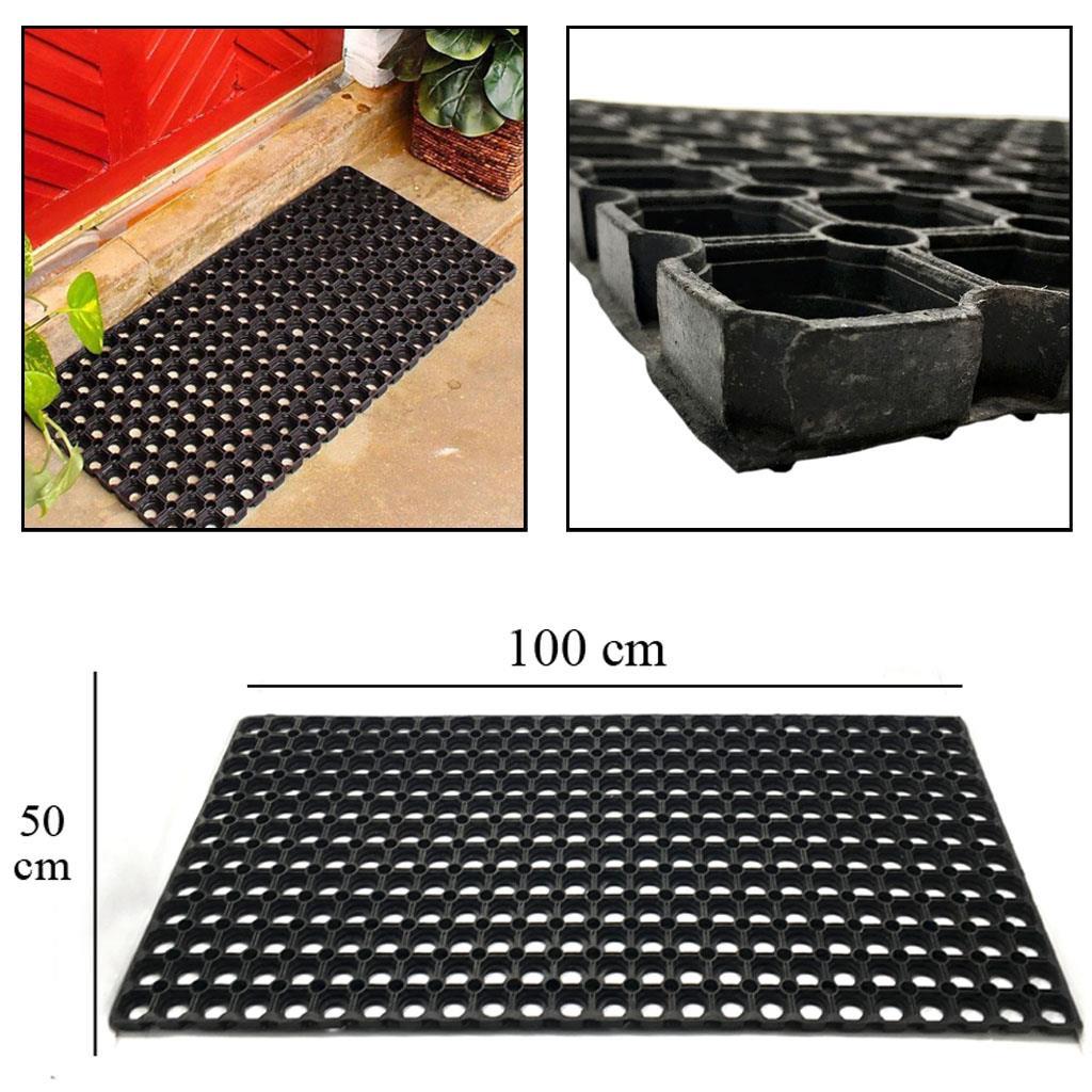 22mm Kauçuk Lastik Büyük Boy Kapı Önü Paspası 100x50cm Dikdörtgen Petek Modeli Paspas