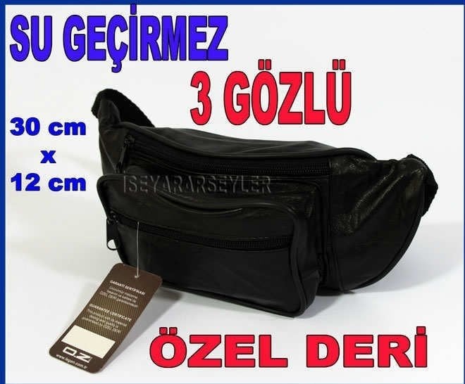 3 GÖZLÜ FREEBAG GERÇEK DERİ SİYAH BEL ÇANTASI