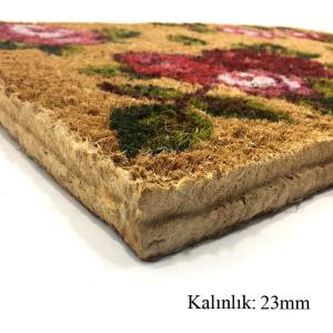 23mm Kalınlıkta Gül Desenli Sık Dokunmuş Koko Kıl Paspası 35x60cm Kapı Önü Paspası