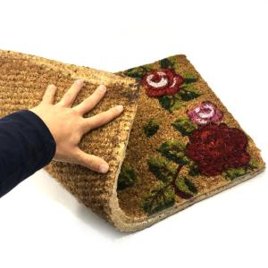 23mm Kalınlıkta Gül Desenli Sık Dokunmuş Koko Kıl Paspası 35x60cm Kapı Önü Paspası