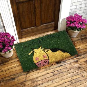 23mm Kalınlık İnek Desenli Sık Dokunmuş Koko Kıl Paspası 35x60cm Kapı Önü Paspası