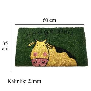 23mm Kalınlık İnek Desenli Sık Dokunmuş Koko Kıl Paspası 35x60cm Kapı Önü Paspası