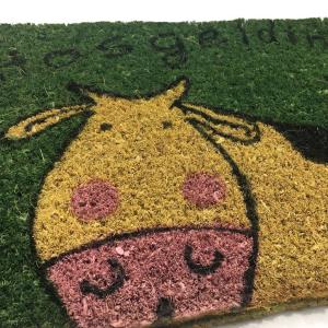 23mm Kalınlık İnek Desenli Sık Dokunmuş Koko Kıl Paspası 35x60cm Kapı Önü Paspası