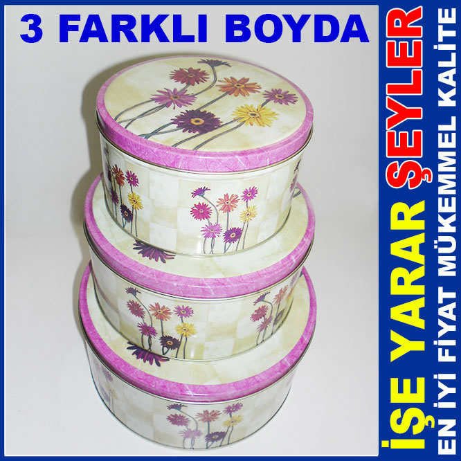 3 FARKLI BOYDA ŞIK DESENLİ 3'lü TENEKE KUTU