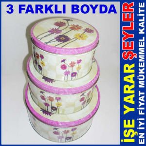 3 FARKLI BOYDA ŞIK DESENLİ 3'lü TENEKE KUTU