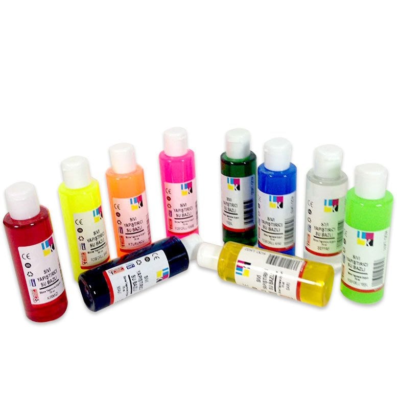 12'li Slime Yapımına Uygun Su Bazlı Sıvı Yapıştırıcı 10 Renk 70ml