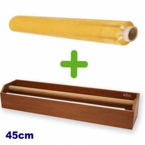 Geniş tip 45cm Ahşap Streç Kesim Standı+1 rulo 300m Uzun Boy 45cm Gıda Streci Hediye,Gıda Koruma Set
