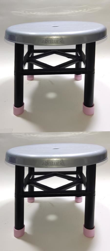 2 adet Gümüş Gri Yuvarlak Duşakabin Banyo Taburesi Sağlam Plastik 100kg Taşır Iş+ev Piknikte Kullanım