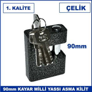 90mm Kayar Milli Yassı Paslanmaz Çelik Asma Kilit - 1. Kalite Küpe Asma Kilit