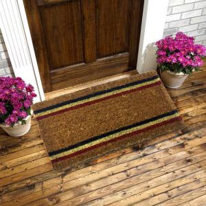 23mm Kalınlıkta Sık Dokunmuş Çizgili Koko Kıl Paspası 30x55 cm Kapı Önü Paspası