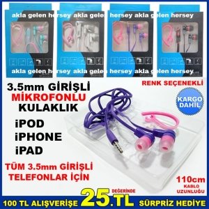 3.5mm GİRİŞLİ TÜM CEP TELEFONLARI İÇİN MİKROFONLU KULAKLIK