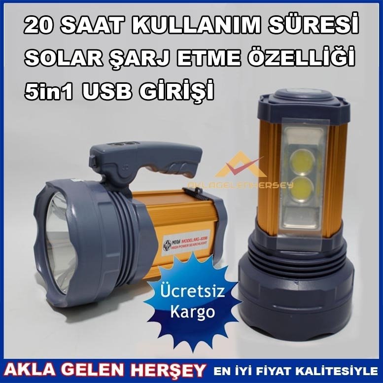 Ücretsiz Kargo ŞARJLI SOLAR AYDINLATMA SİSTEMİ PROJEKTÖR FENER