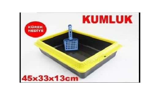 45x33cm Kedi Kumluğu Kum Sıçramasını Önleyen Pervazlı Elekli Kum Küreği Hediyeli Kedi Tuvalet Kabı
