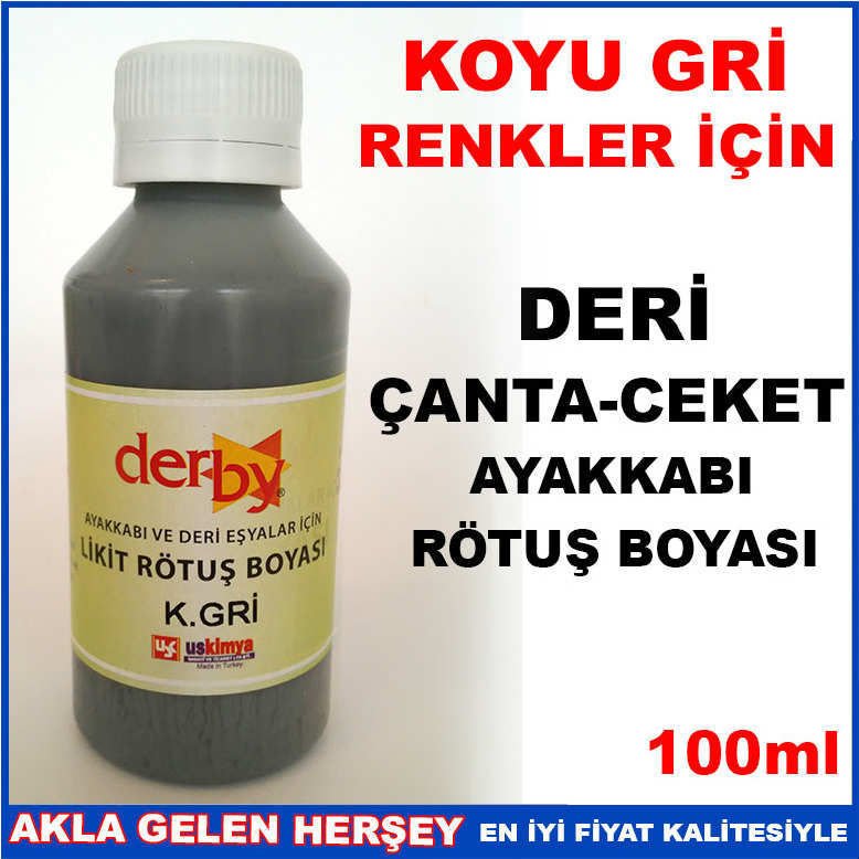 Profesyonel deri boyası, hata kapatıcı deri rötuş boyası,KOYU GRİ DERİ ÇANTA CEKET AYAKKABI RÖTUŞ BOYASI