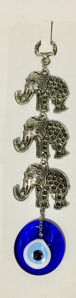 20x4 cm Gümüş Kaplama Mini 3'lü Fil Nazar Boncuklu Uğurlu Şık Duvar Süsü