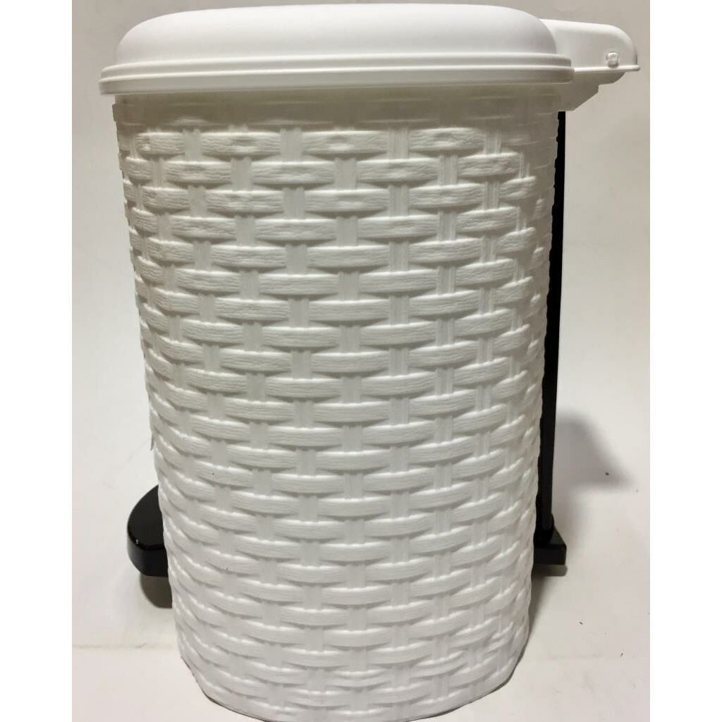 6Lt Rattan Beyaz Hasır Desenli Çıkarılabilen Kovalı Pedallı Çöp Kovası