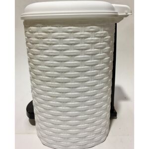 6Lt Rattan Beyaz Hasır Desenli Çıkarılabilen Kovalı Pedallı Çöp Kovası