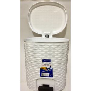 6Lt Rattan Beyaz Hasır Desenli Çıkarılabilen Kovalı Pedallı Çöp Kovası