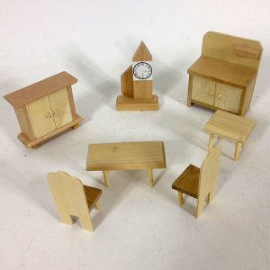 Boyanabilir Ahşap Oyuncak Saatli Salon Seti 7 Parça Ahşap Ev Takımı Seti