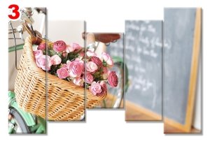 BISIKLET VE SEPETTE GULLER 7 STİL 5 PARÇALI KANVAS TABLO