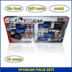 Die Cast Metal Polis Arabası Seti 1-87 scale 21 Parça 1. Kalite - Police Car