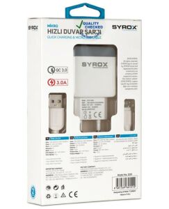 Syrox 3 Amper Micro Usb Hızlı Şarj Cihazı ve Data Kablosu Q30