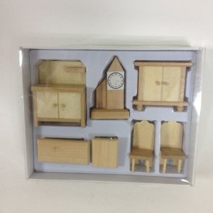 Boyanabilir Ahşap Oyuncak Saatli Salon Seti 7 Parça Ahşap Ev Takımı Seti