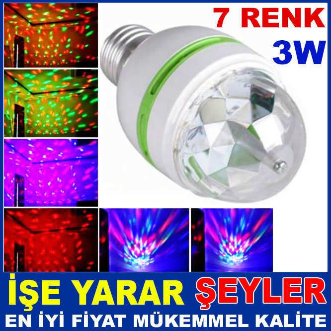 E27 tüm duylara uyumu sarfiyatsız disco ışığı E27 3W ledli 7 renk dönerli sahne,vitrin disko lambası