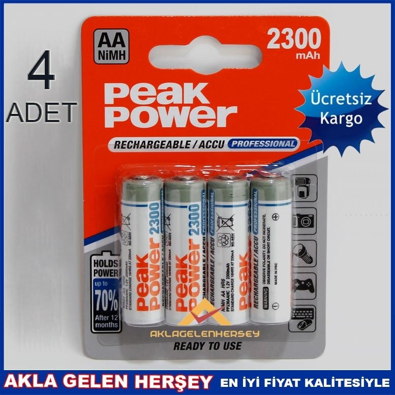 4 LÜ SET PEAK POWER 2300 mAh ŞARJLI KALEM PİL KD