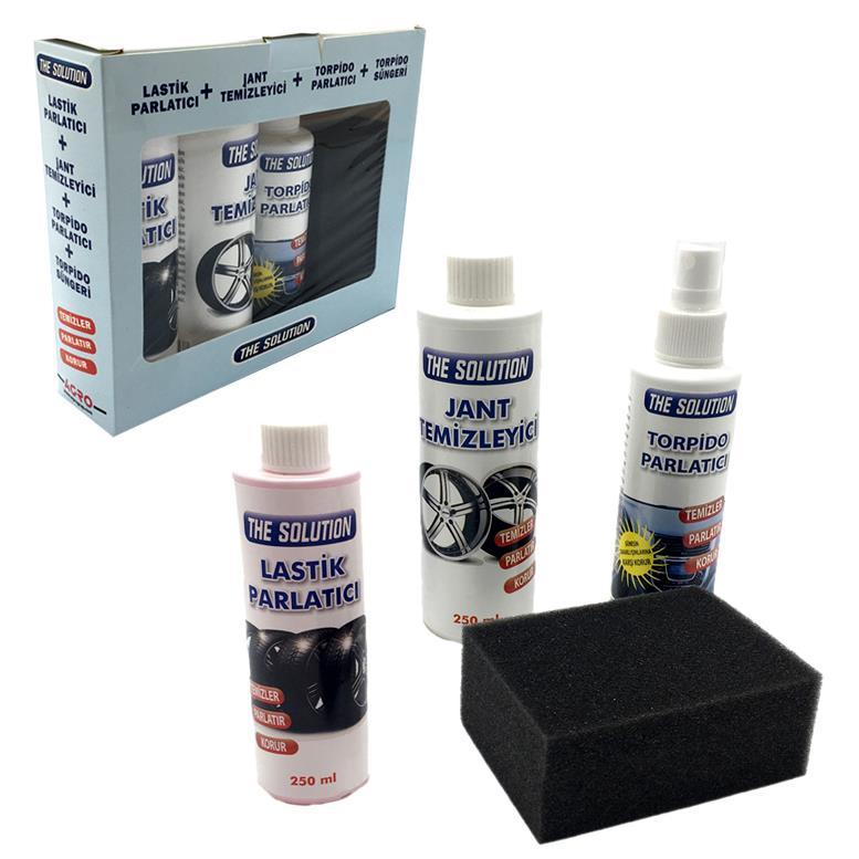 4'lü Süngerli Oto Temizleme Kiti Lastik Jant Torpido Parlatma Seti
