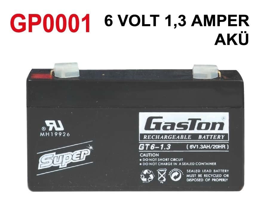 Gaston Bakımsız Kuru Akü 6V 1.3Ah Kaliteli ve Garantili Şarj Edilebilir Akü