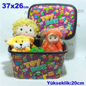TOY BOX 37x26cm TÜM ÇEVRESİ ve KAPAĞI DESENLİ OYUNCAK KUTUSU ÇOK AMAÇLI SAĞLAM MALZEME KUTUSU