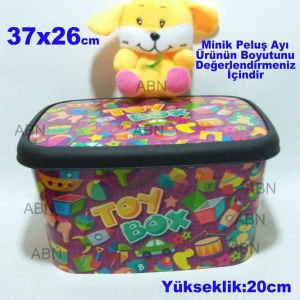 TOY BOX 37x26cm TÜM ÇEVRESİ ve KAPAĞI DESENLİ OYUNCAK KUTUSU ÇOK AMAÇLI SAĞLAM MALZEME KUTUSU