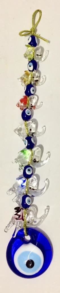 20x4 cm Gümüş Kaplama 7'li Şefaf, Renkli Fil Nazar Boncuklu Uğurlu Şık Duvar Süsü