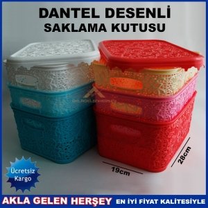 DANTEL DESENLİ 19x22cm ÇOK AMAÇLI KAPAKLI MALZEME EŞYA KUTUSU