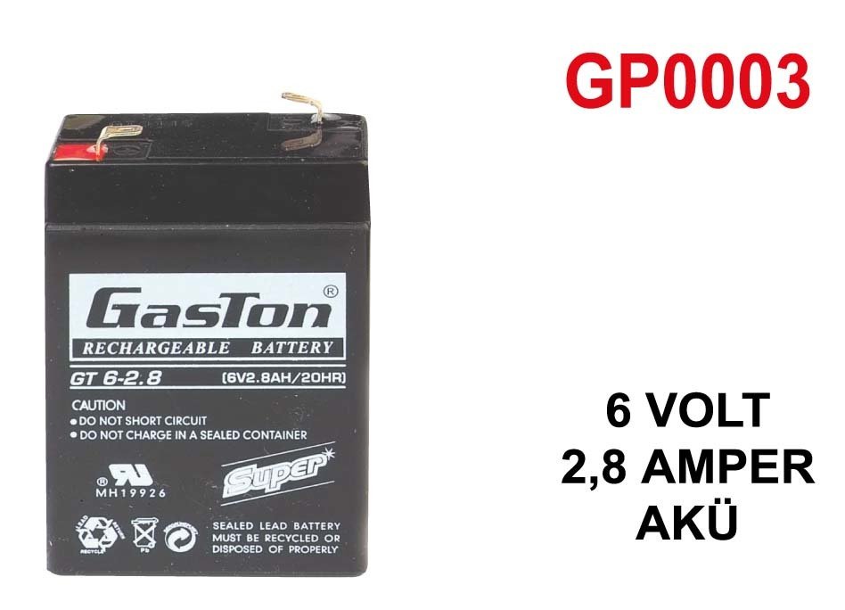 Gaston Bakımsız Kuru Akü 6V 2.8Ah Kaliteli ve Garantili Şarj Edilebilir Akü