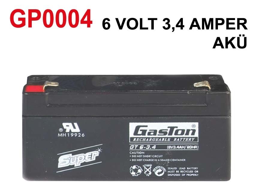 Gaston Bakımsız Kuru Akü 6V 3.4Ah Kaliteli ve Garantili Şarj Edilebilir Akü